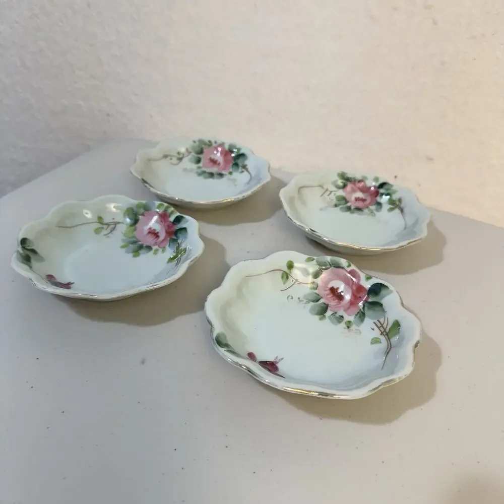 Vtg Japan Porcelain Hand Painted Roses Gold Gilt Scalloped Edged Berry Bowl Dish